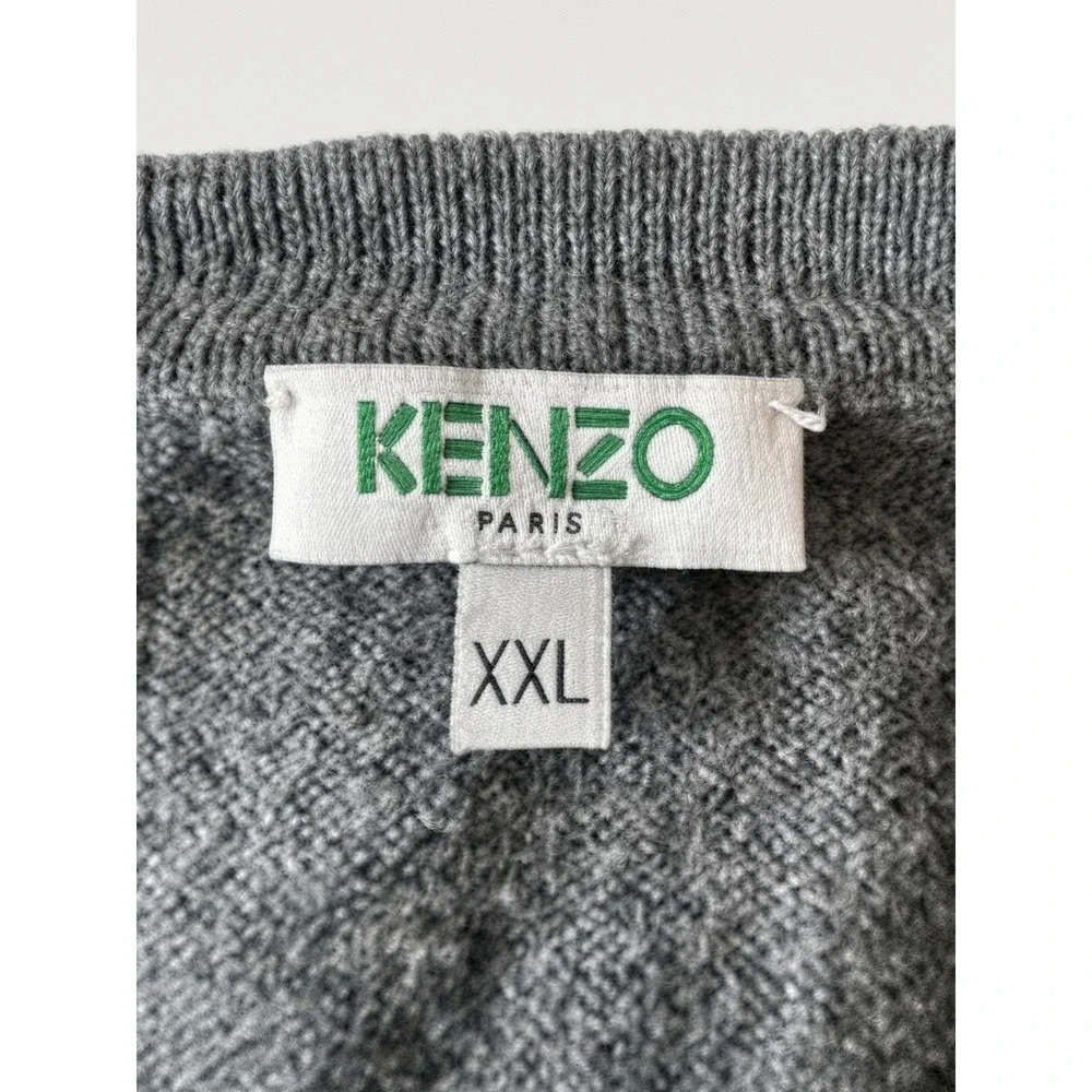 Kenzo Paris Mens Wool Crewneck Sweater Charcoal Grey Logo XXL F965PU2173LC